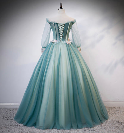 GREEN TULLE LACE LONG BALL GOWN DRESS FORMAL DRESS, prom dresses   cg15917