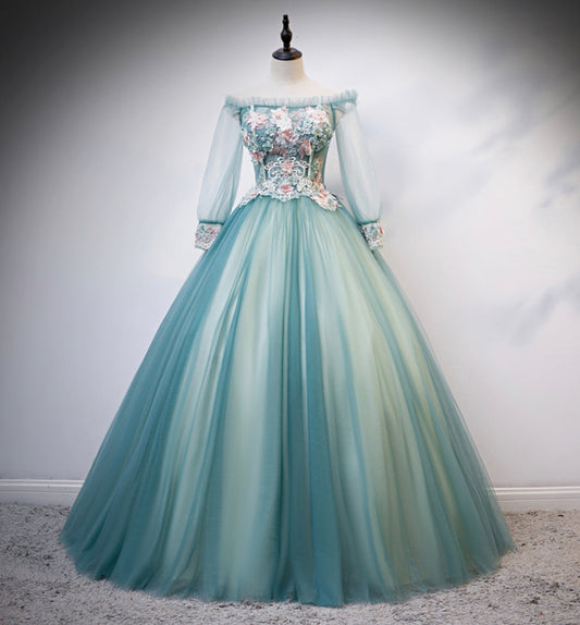 GREEN TULLE LACE LONG BALL GOWN DRESS FORMAL DRESS, prom dresses   cg15917