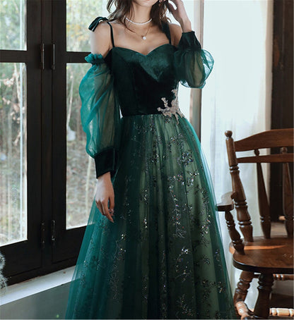elegant dark green lace gown Prom Dress,   cg16016