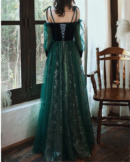 elegant dark green lace gown Prom Dress,   cg16016