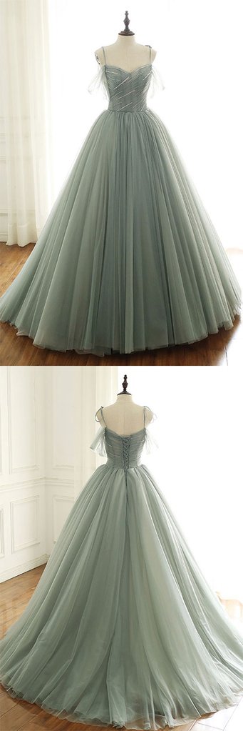 LIGHT GREEN TULLE LONG PROM DRESS, GREEN EVENING DRESS cg1603