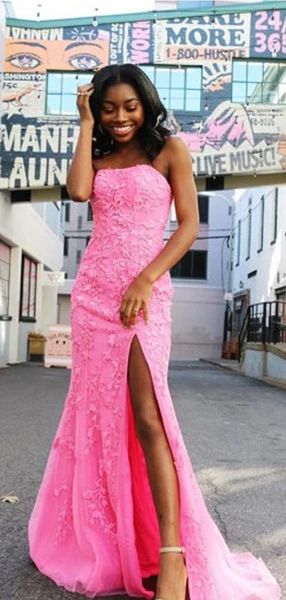 Side Slit Strapless Applique Long Prom Dresses, Sweet 16 Prom Dresses   cg16057
