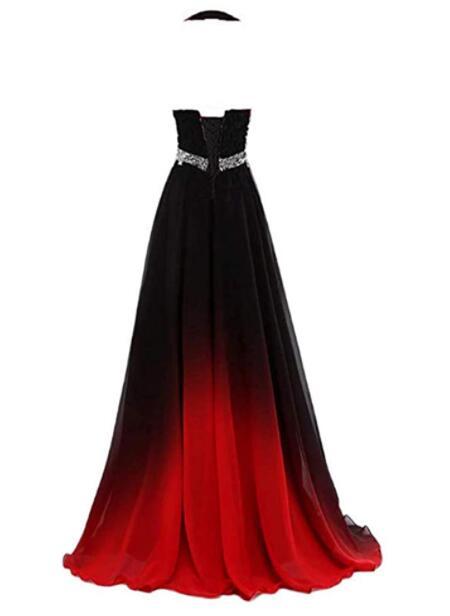 Beautiful Gradient Color Halter Beaded Party Dress, Red And Black Prom Dress   cg16077