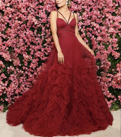 Criss Cross Neckline Prom Dresses Ruffles Ball Gown   cg16122