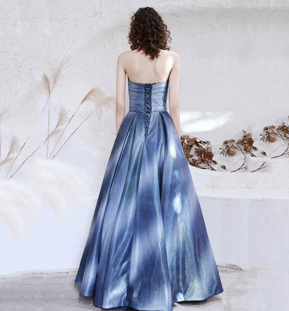 UNIQUE SATIN LONG PROM DRESS BLUE EVENING DRESS   cg16138