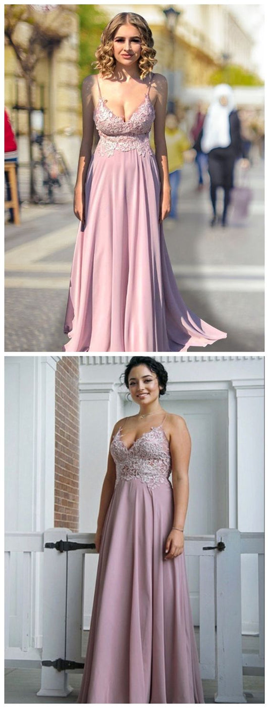 Empire Spaghetti Straps V-neck Lace Sweep/Brush Train Chiffon Dresses prom dress    cg16202