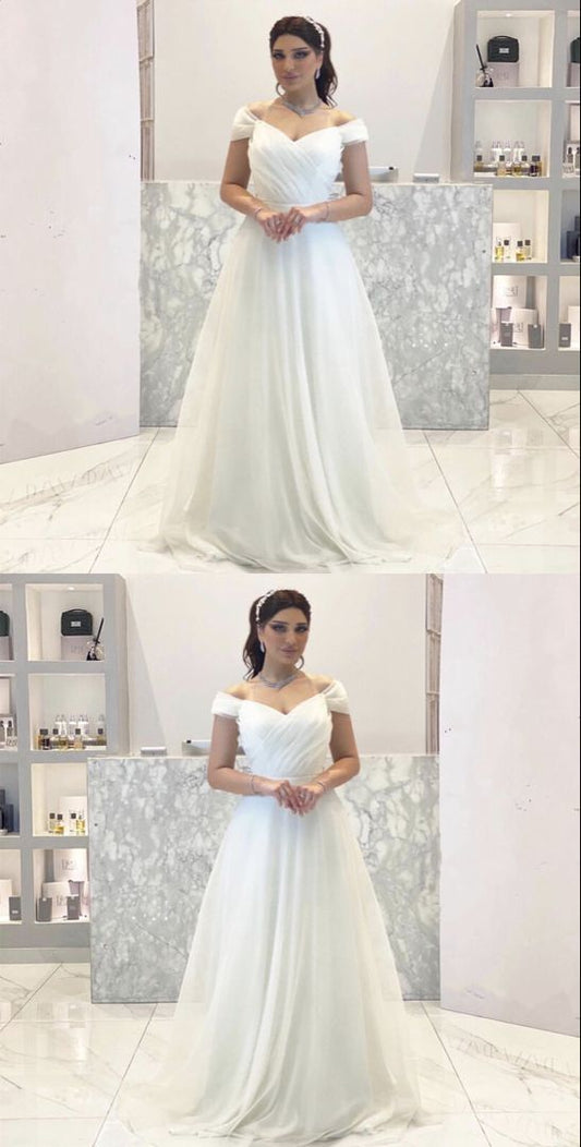 Cheap boho wedding dresses chiffon pleated bridal gown off the shoulder for women__ prom dress   cg16249