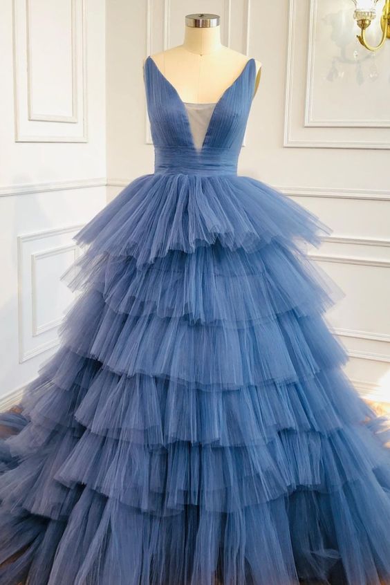 Blue Tiered Long Formal Gown Prom Dress     cg16261