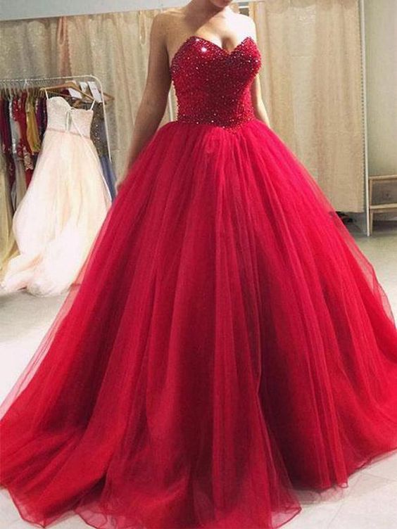 Elegant Sweetheart neckline Tulle Quinceanera Dresses, Red Formal Evening Dress, Ball Gown Prom Dress    cg16315