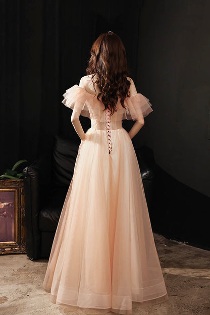 PINK TULLE SEQUINS LONG PROM DRESS EVENING DRESS    cg16424