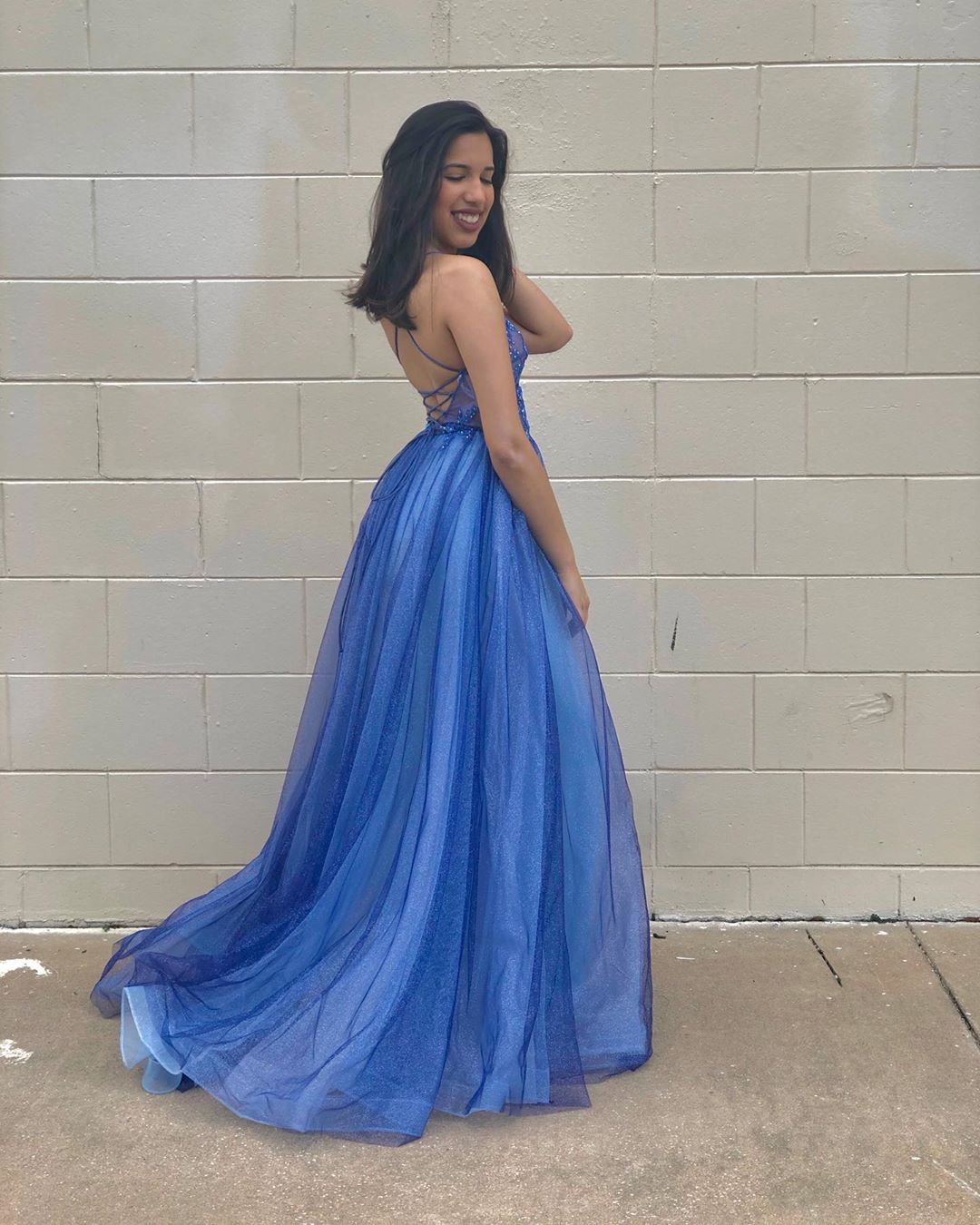 straps royal blue A-line long prom dress formal dress   cg16428