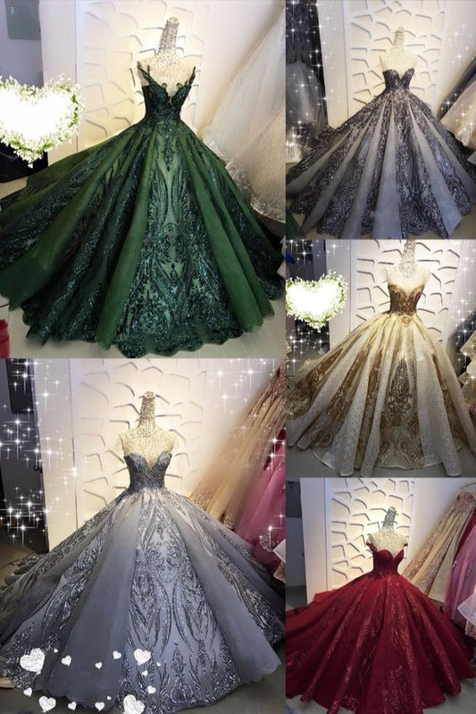 Sequin sparkly off the shoulder ball gown wedding/prom dress    cg16438