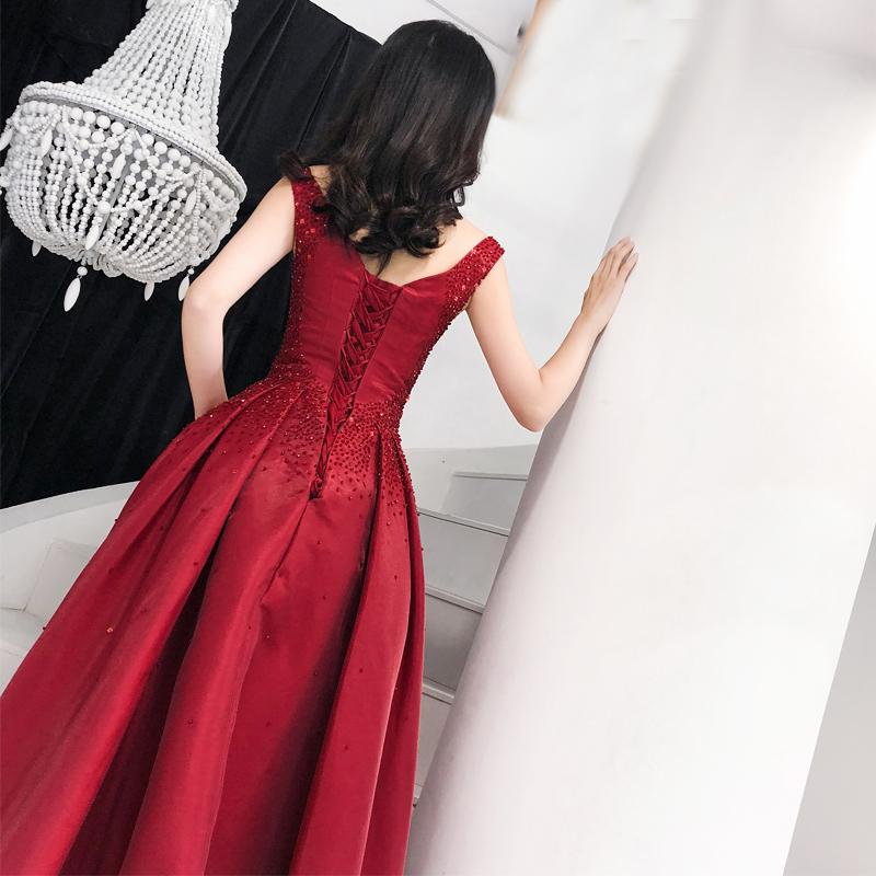 Burgundy Satin Long Sweetheart Beaded Evening Dress, Wine Red Prom Dress   cg16445