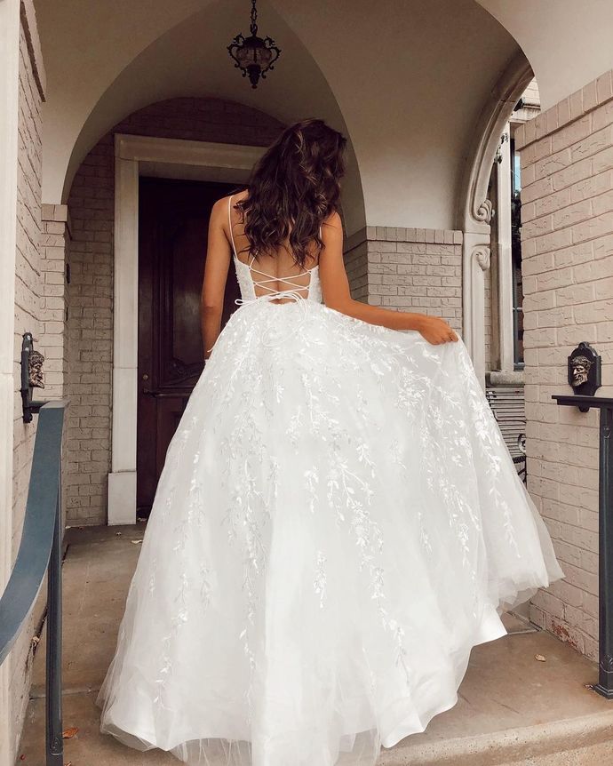 White A-line Tulle Long Prom Dress   cg16506