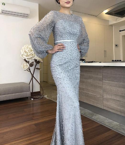 PLUS SIZE FULL PEARLS BEADED MERMAID EVENING DRESSES Prom Dress    cg16587