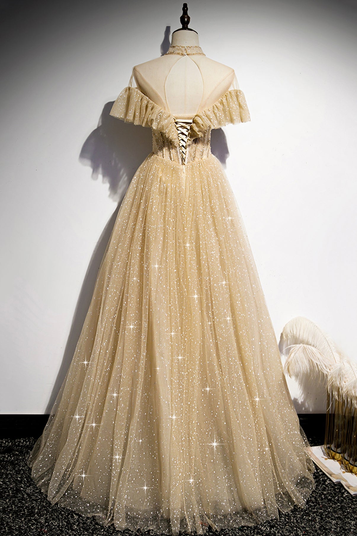 GOLD A LINE SEQUINS LONG BALL GOWN DRESS FORMAL PROM DRESS    cg16614