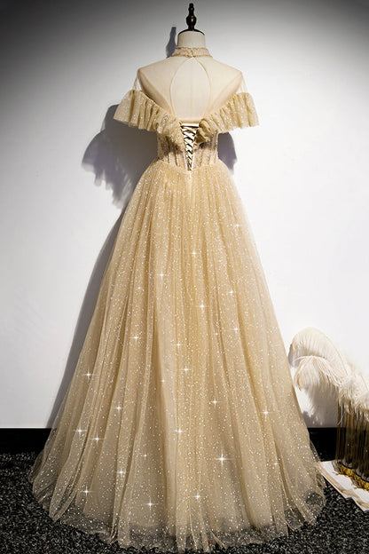 GOLD A LINE SEQUINS LONG BALL GOWN DRESS FORMAL PROM DRESS    cg16614