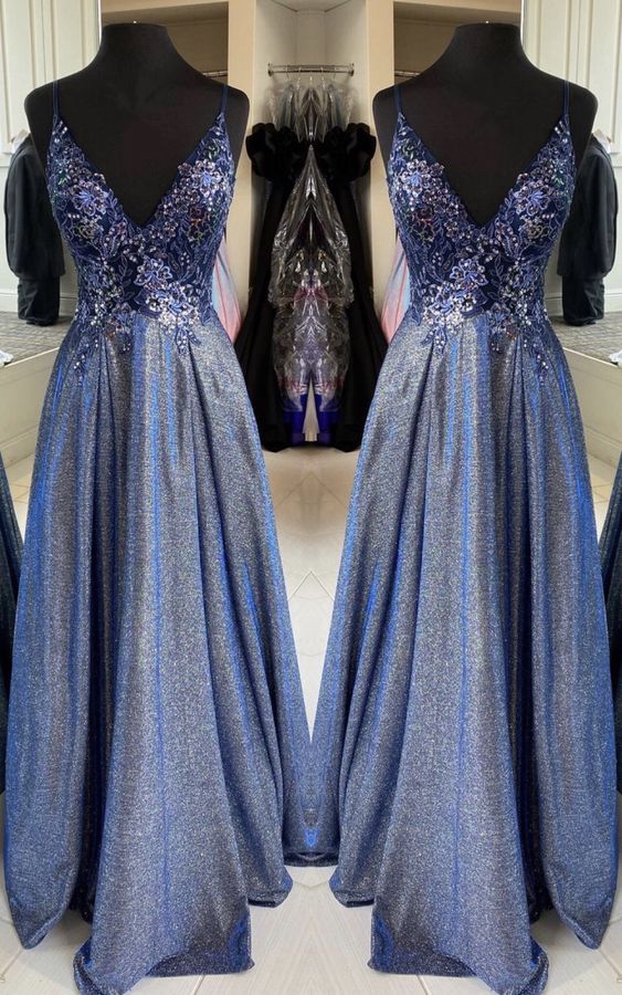 Dusty Blue Prom Dresses Glitter   cg16669