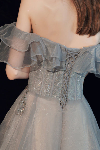 SHINY TULLE LONG PROM DRESS A LINE EVENING DRESS    cg16671