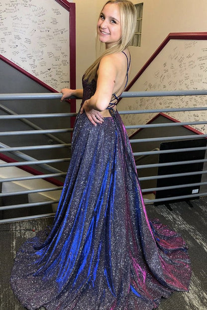 Shiny A line long prom dress simple evening dress   cg16698