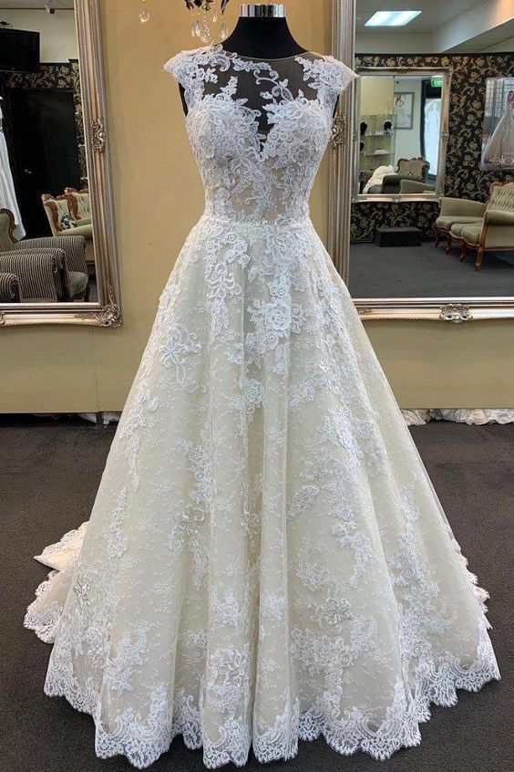 Unique champagne lace long prom dress, champagne evening dress   cg16816