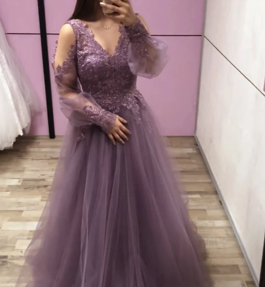 Cold Sleeves Prom Dresses Tulle Lace Appliques   cg16834