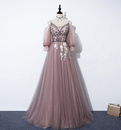 CUTE V NECK TULLE LONG A LINE PROM DRESS EVENING DRESS   cg16843