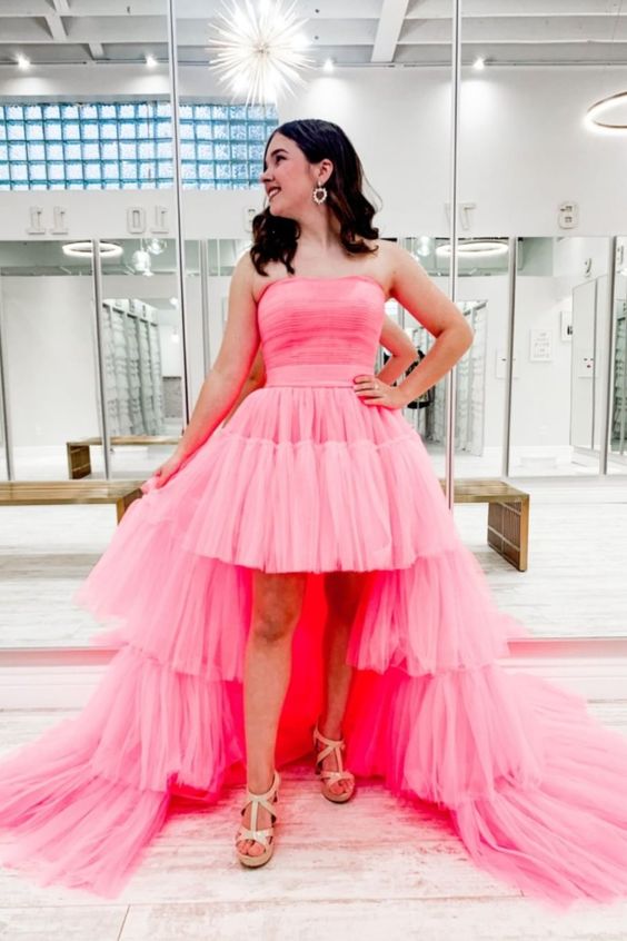 princess high low pink dress priness dress prom gown   cg16847