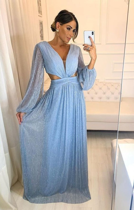 Blue Charming Prom Dress , Long Sleeves Prom Dress   cg16894