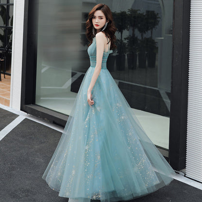 BLUE TULLE LONG A LINE PROM DRESS BLUE EVENING DRESS   cg16964