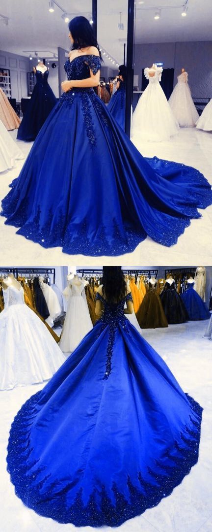 Charming royal blue prom dresses ball gown lace beaded off the shoulder prom dress    cg17069
