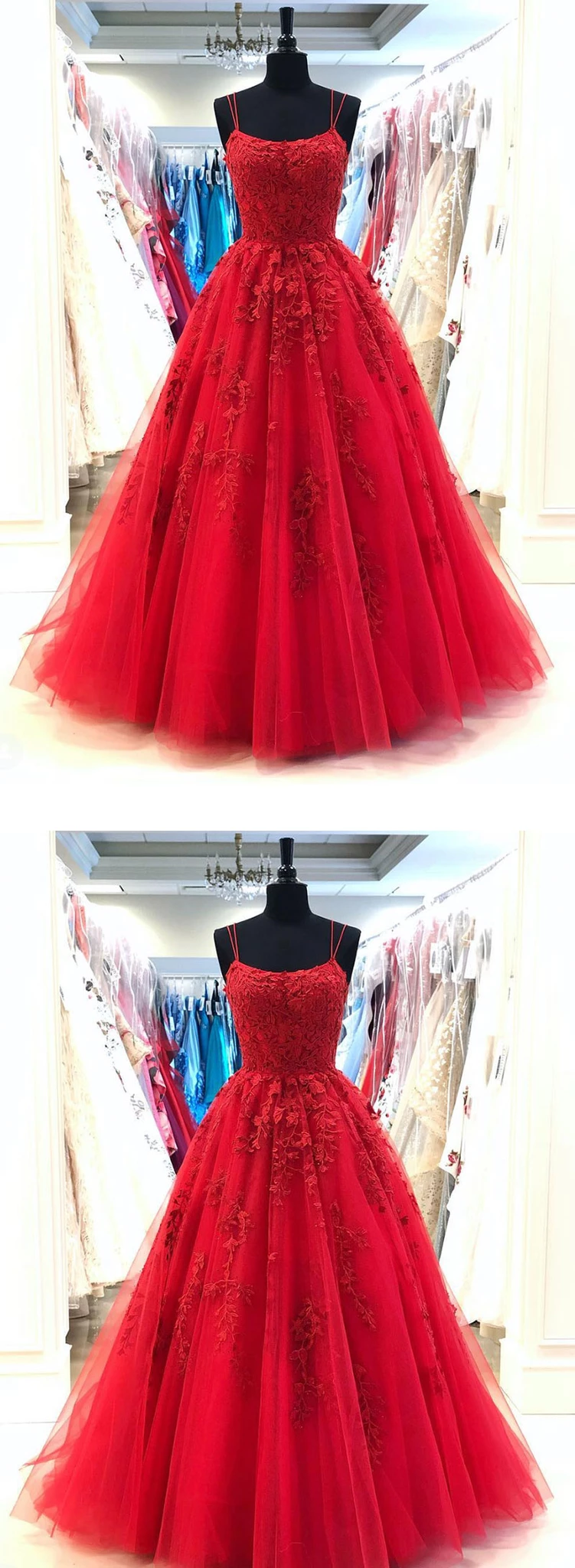 Gorgeous A Line Spaghetti Straps Red Long Prom/Evening Dress Appliques    cg17169