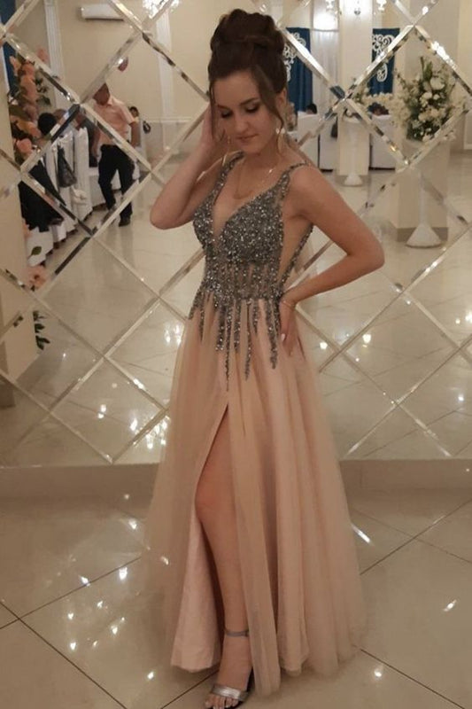 Peach Tulle Prom Dresses    cg17184