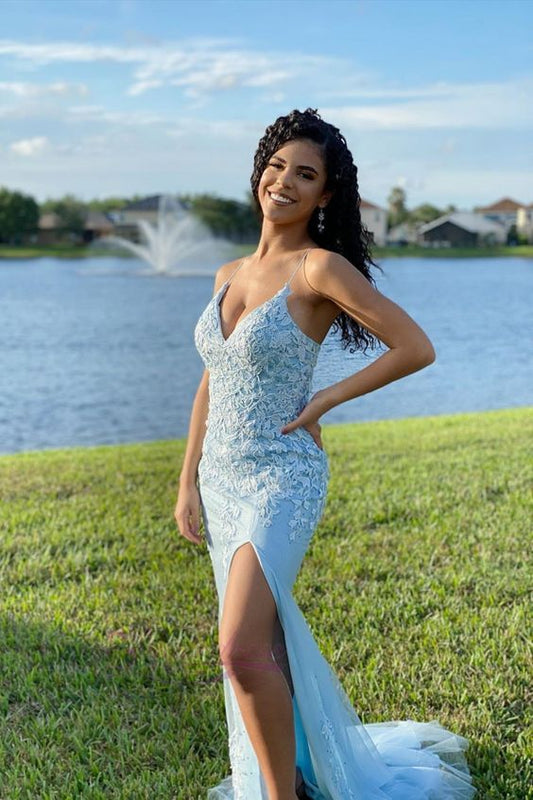 Elegant Mermaid Light Blue Prom Dress   cg17441