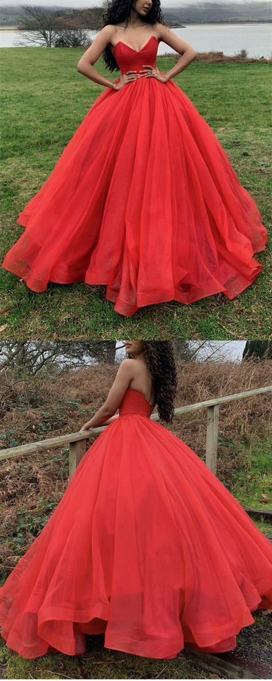 Prom Dresses Ball Gown, Red Wedding Ball Gown Sleeveless Organza Dresses   cg17457