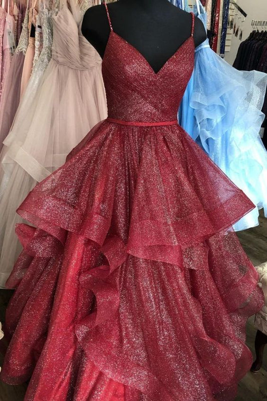 princess burgundy tiered long formal dress prom dress   cg17509