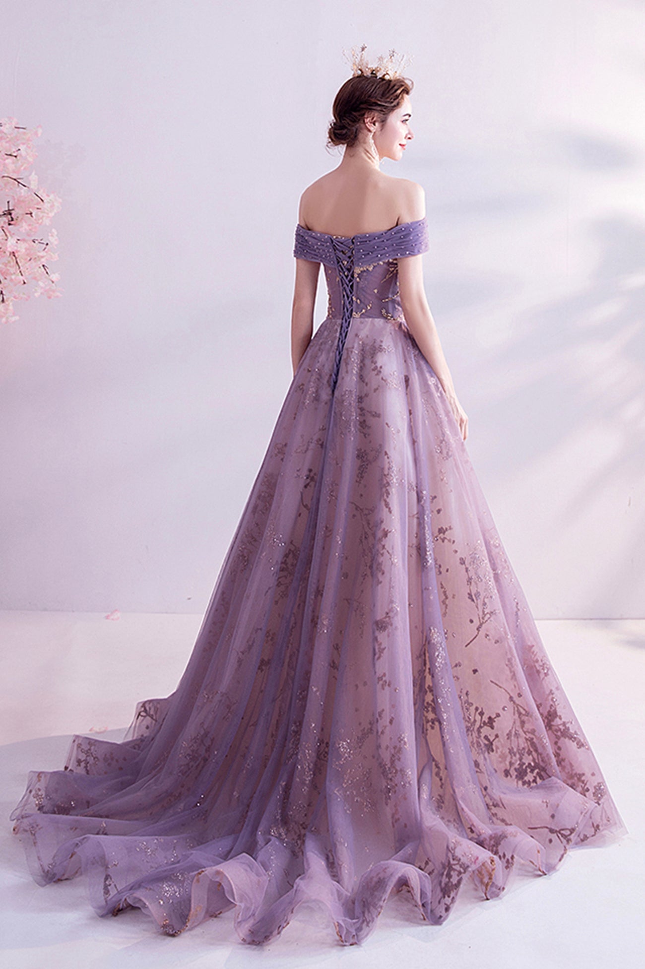 PURPLE TULLE SEQUINS LONG A LINE PROM DRESS EVENING DRESS   cg17567