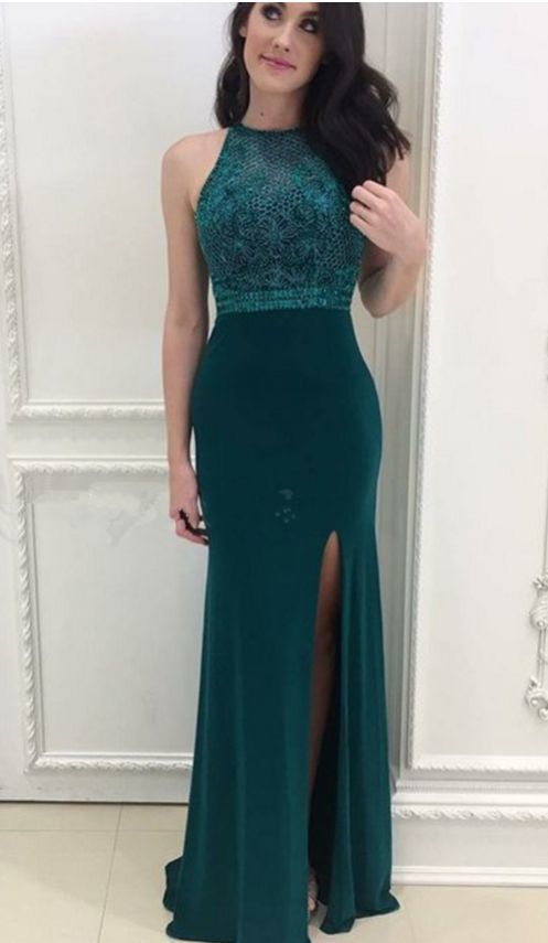 Elegant Dark Green Prom Dress With Appliques   cg17776