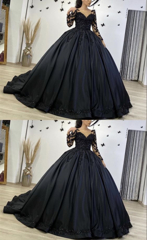 Black long sleeves ball gown wedding dresses prom dresses    cg17807