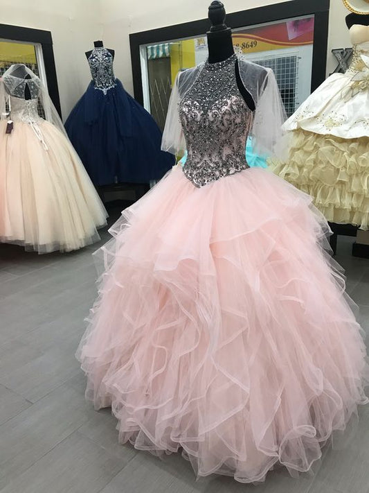 Pink prom dresses Princess prom dresses beaded ball gown   cg17827