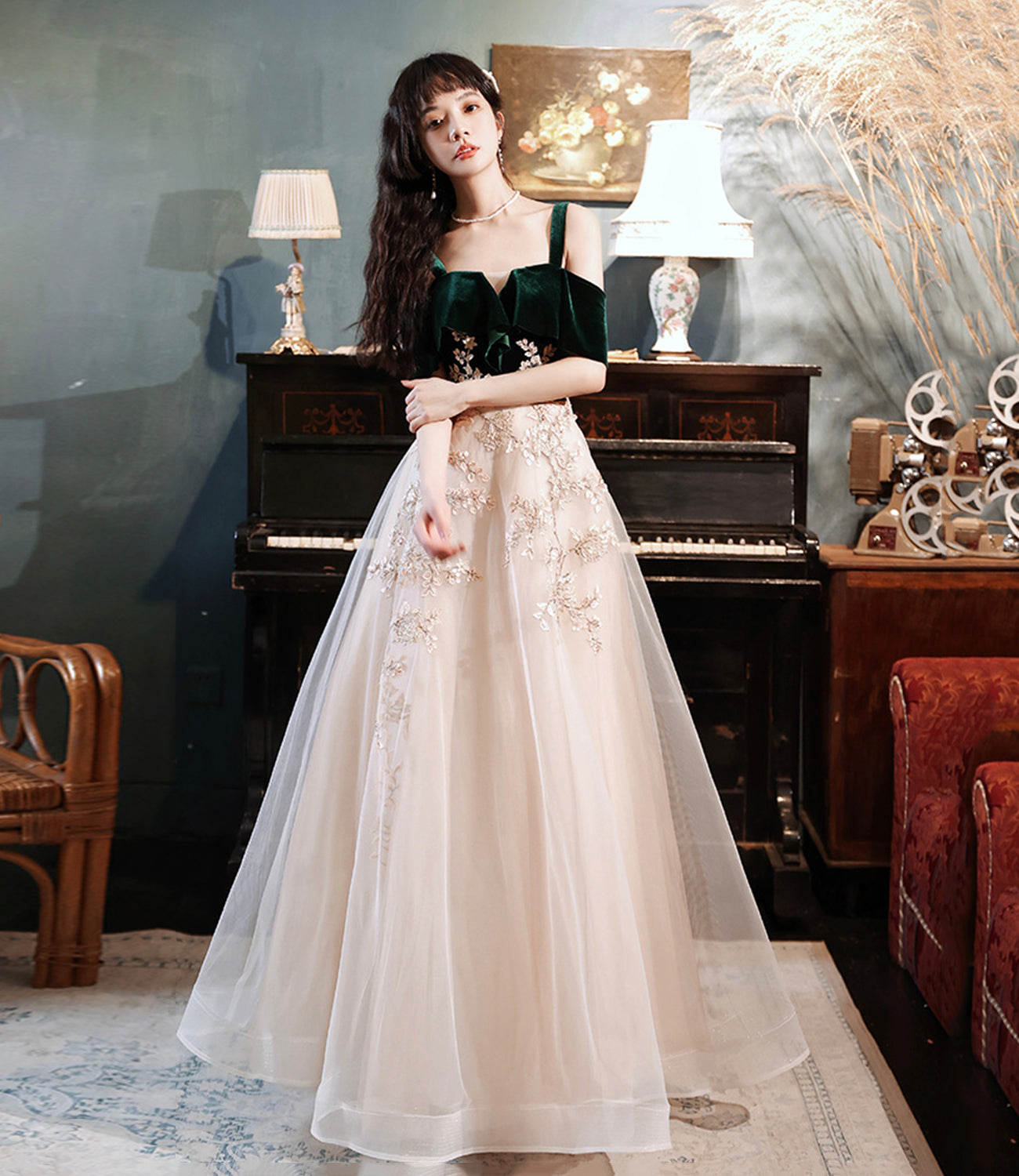 ELEGANT LACE LONG A LINE PROM DRESS EVENING DRESS    cg17904