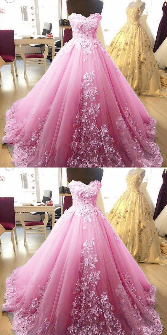 Light pink prom dresses sweetheart ball gown lace embroidery    cg17982