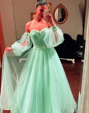 LONG SLEEVES TULLE PROM OFF THE SHOULDER DRESSES APPLIQUES   cg18253