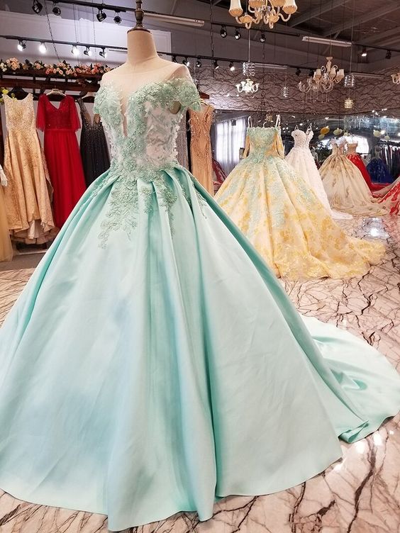 light green a-line cheap evening dress short sleeve lace up back satin dress prom gowns, graduation party dresses   cg18273