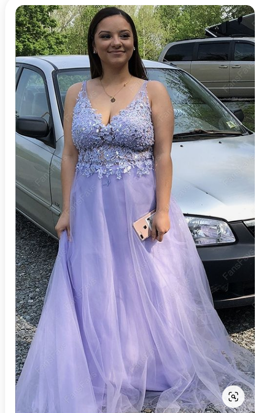 Lavender Prom Dresses Long, A Line Lace Formal Evening Dresses V Neck   cg18304