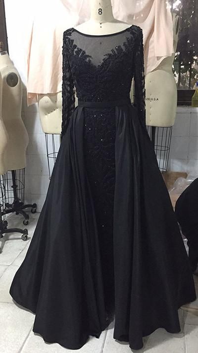 Luxury Mermaid Evening Dresses Attachable Train Long Sleeves Beading Crystal Sparkly Evening Gown Prom Party Dress  cg18439