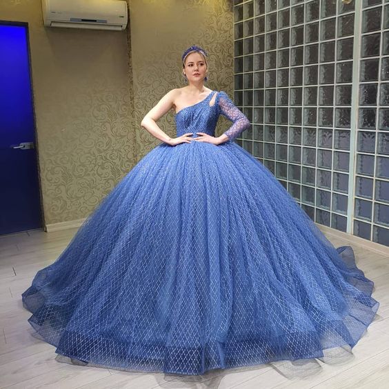 Charming A-Line Prom Evening Dresses, one Sleeve Princess Gown   cg18759