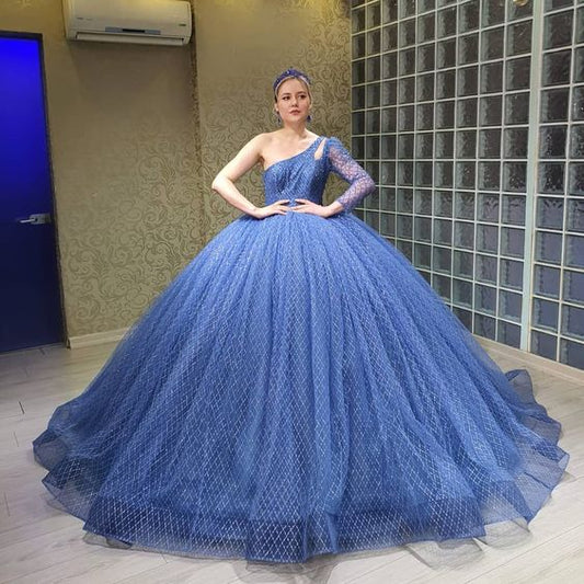 Charming A-Line Prom Evening Dresses, one Sleeve Princess Gown   cg18759