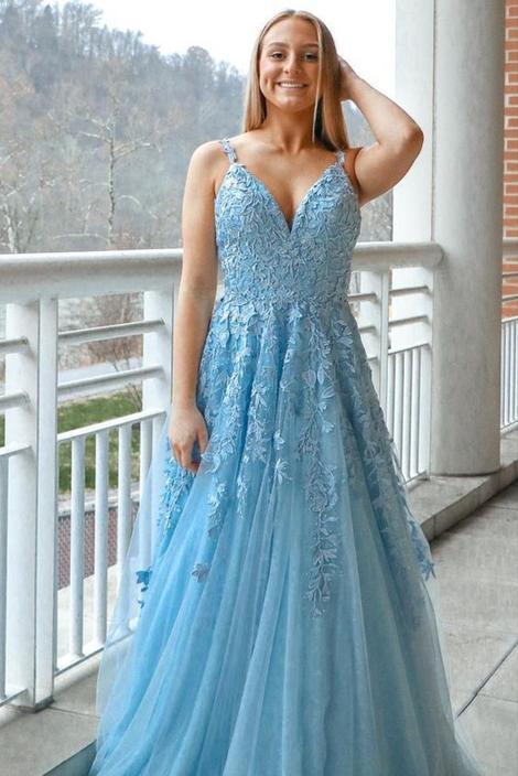 light blue A-line long formal prom dress for graduations   cg18840