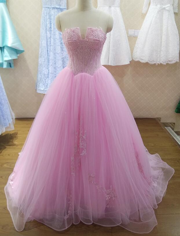 Prom Dresses Beautiful Pink Tulle Ball Gown Party Dress, Long Sweet 16 Dress   cg18856